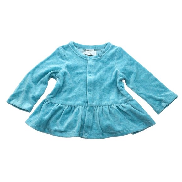 Polarn O. Pyret Velour Baby Blue Peplum Cardigan Rabbit Embroidery 2-4 Months - Picture 1 of 6